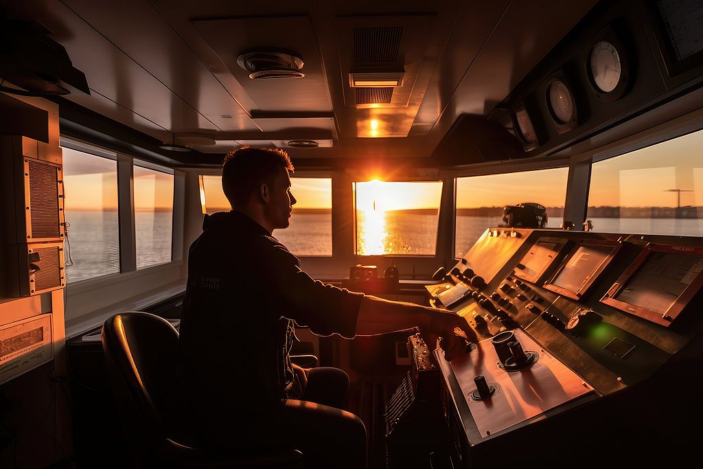 Homme au volant d'un bateau