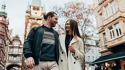 Couple walking in a German city