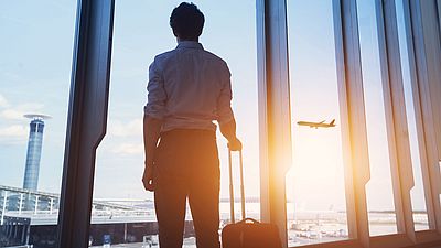 Man waiting at the airport to enter Germany