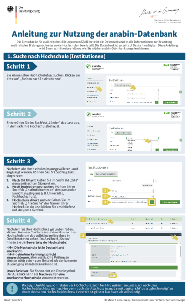 Anleitung: Anabin Datenbank