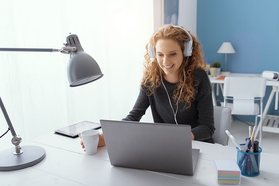 Young woman participating in a webinar