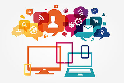 Illustration eines Computers in verschiedenen Farben