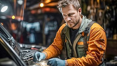 Concentrated technician at work in a workshop