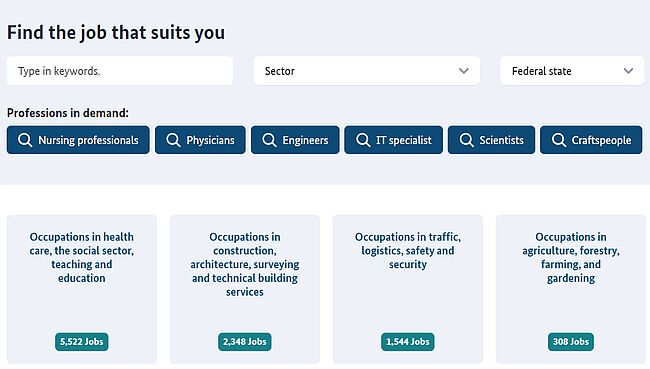 Screenshot of Make it in Germany job listings