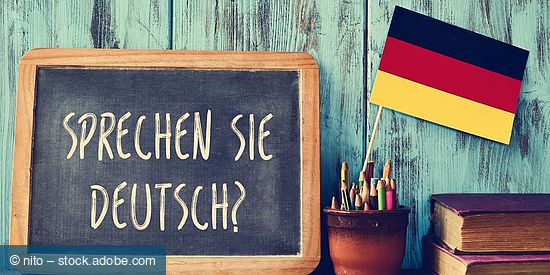 German flag next to chalk board